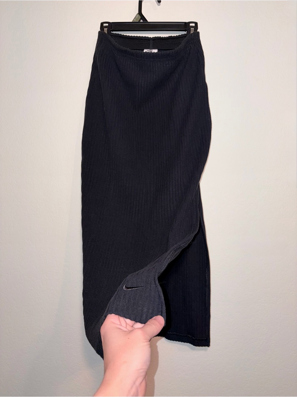 Nike Black Ribbed Midi Skirt with Side Slit